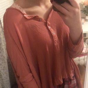 Free People Waffle Knit Button Long Sleeve